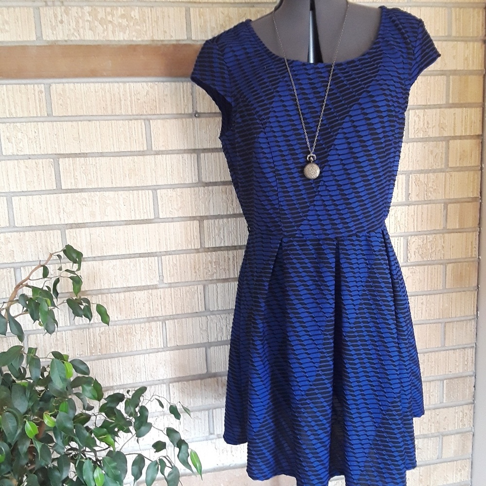 Blue Print Textured Pattern Dress